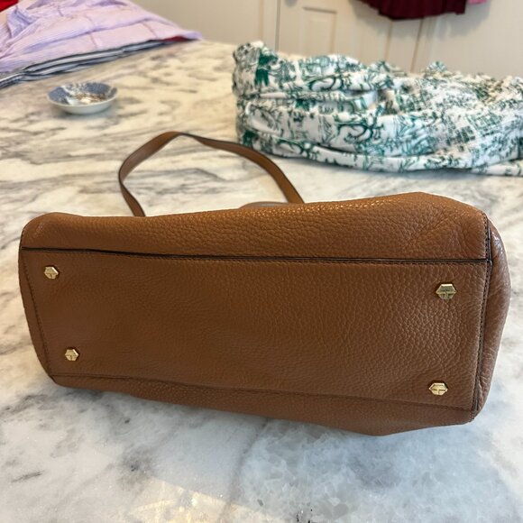 Tory Burch Thea Leather Satchel Top Handle Tan/Brown Gold Hardware - Picture 12 of 14